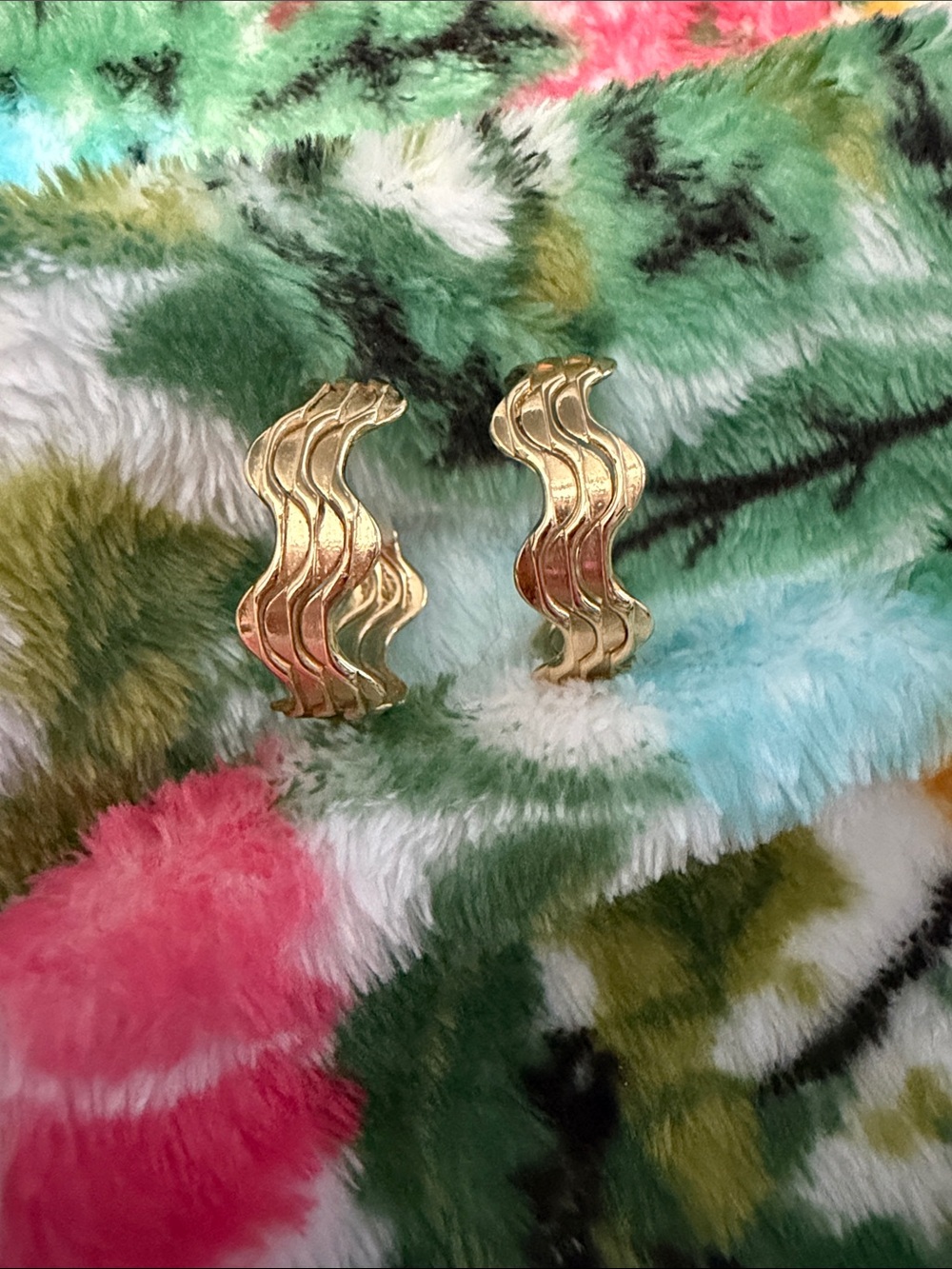 Gold Wave-Textured Hoop Earrings for Women